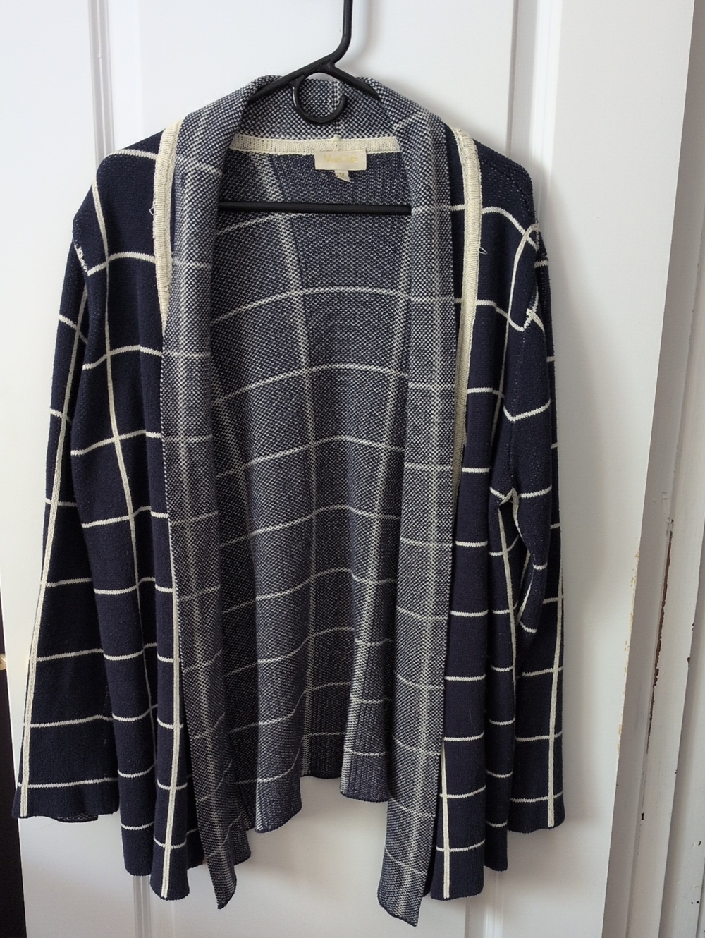 ModCloth Navy and Cream Windowpane Open Cardigan